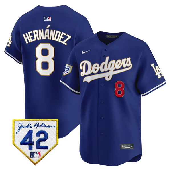 Los Angeles Dodgers #8 Enrique Hern??ndez Royal 2024 Jackie Robinson Patch Stitched Jersey